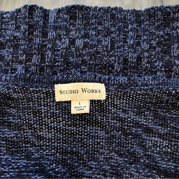 STUDIO Works Open Front Cardigan Sweater Heathered Navy Blue Women’s Large L - Picture 4 of 5